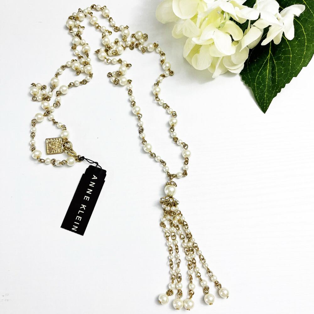 NEW Anne Klein Long Pearl Tassel Necklace